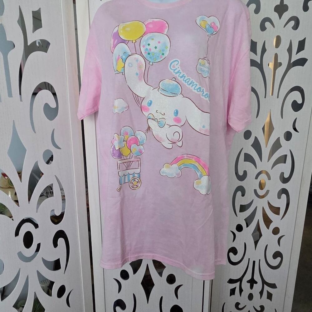 Sanrio Cinnamoroll Pink Cloud Tie Dye Glitter Graphic T-Shirt XL Bioworld NWOT